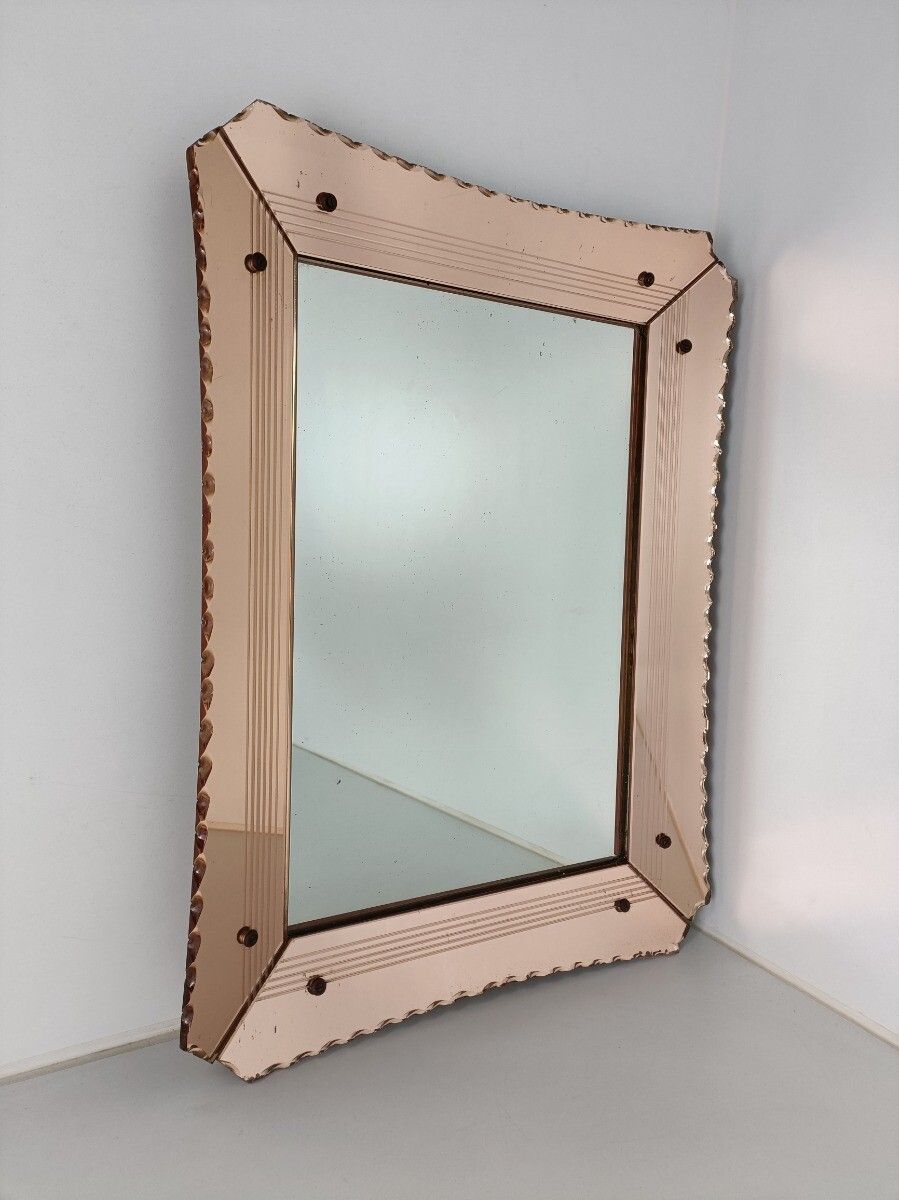 Art Deco Nouveau Wall Hanging Ornate Mirror Pink Clear Etched Glass Vanity Dress photo furniture