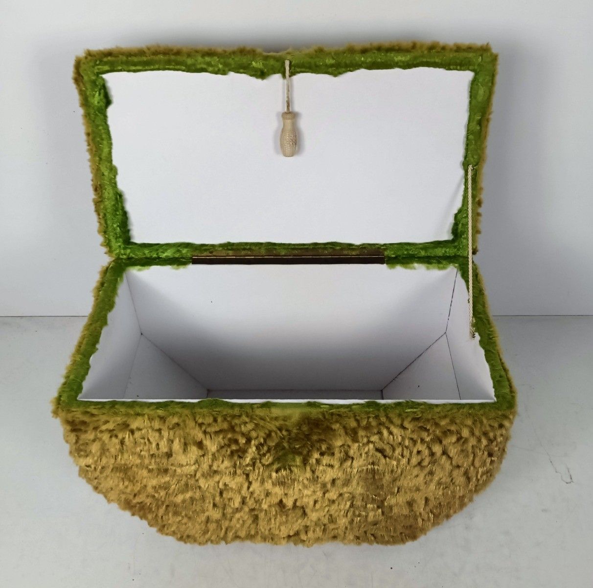 Antique Sewing Box Basket Worker Green Fabric White Plastic Quilting Knitting St photo furniture