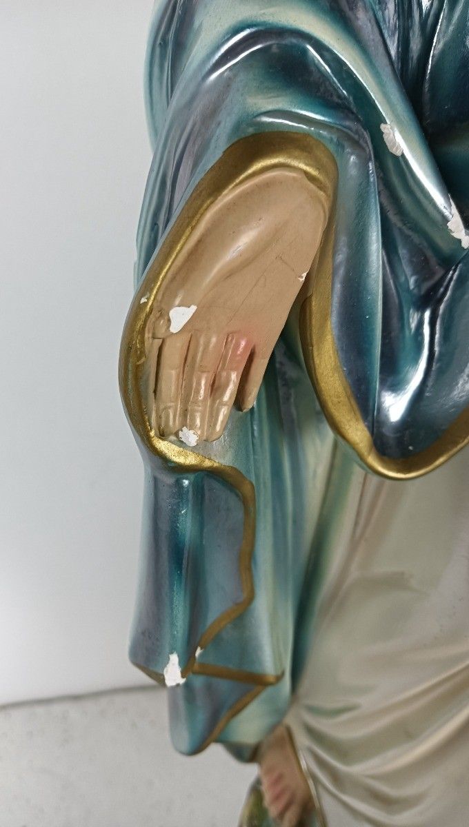 Large Plaster Statue Virgin Mary Open Arms Polychrome Our Lady Of Columbia Vinta photo for sale