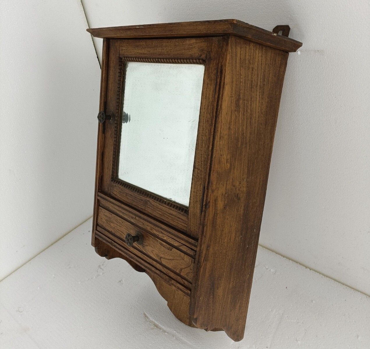 Medicine Apothecary Antique Wall Cabinet Beveled Glass Hobnails Lovely Wood Barn photo buy