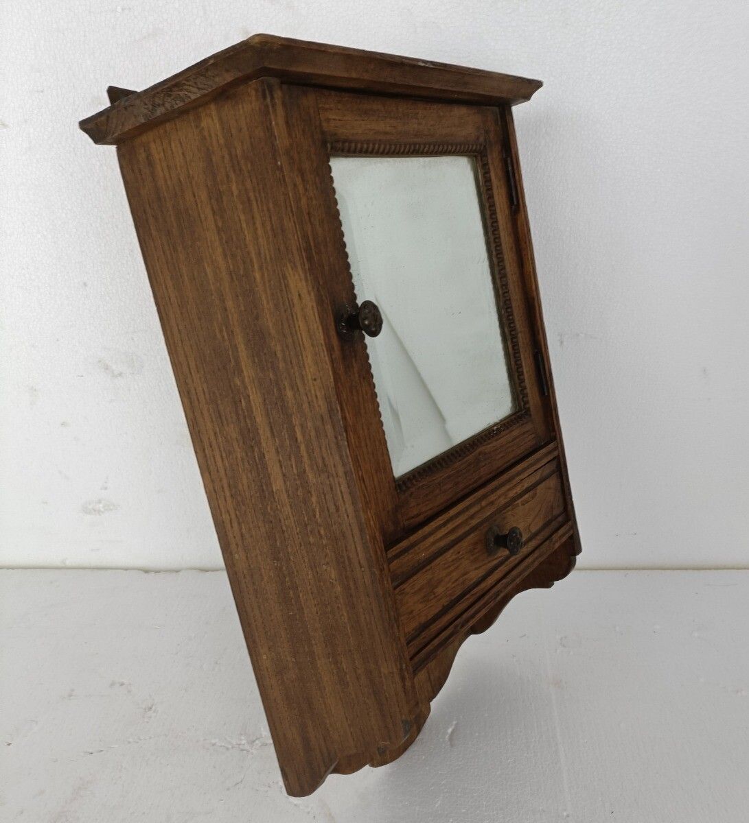 photo furniture Medicine Apothecary Antique Wall Cabinet Beveled Glass Hobnails Lovely Wood Barn