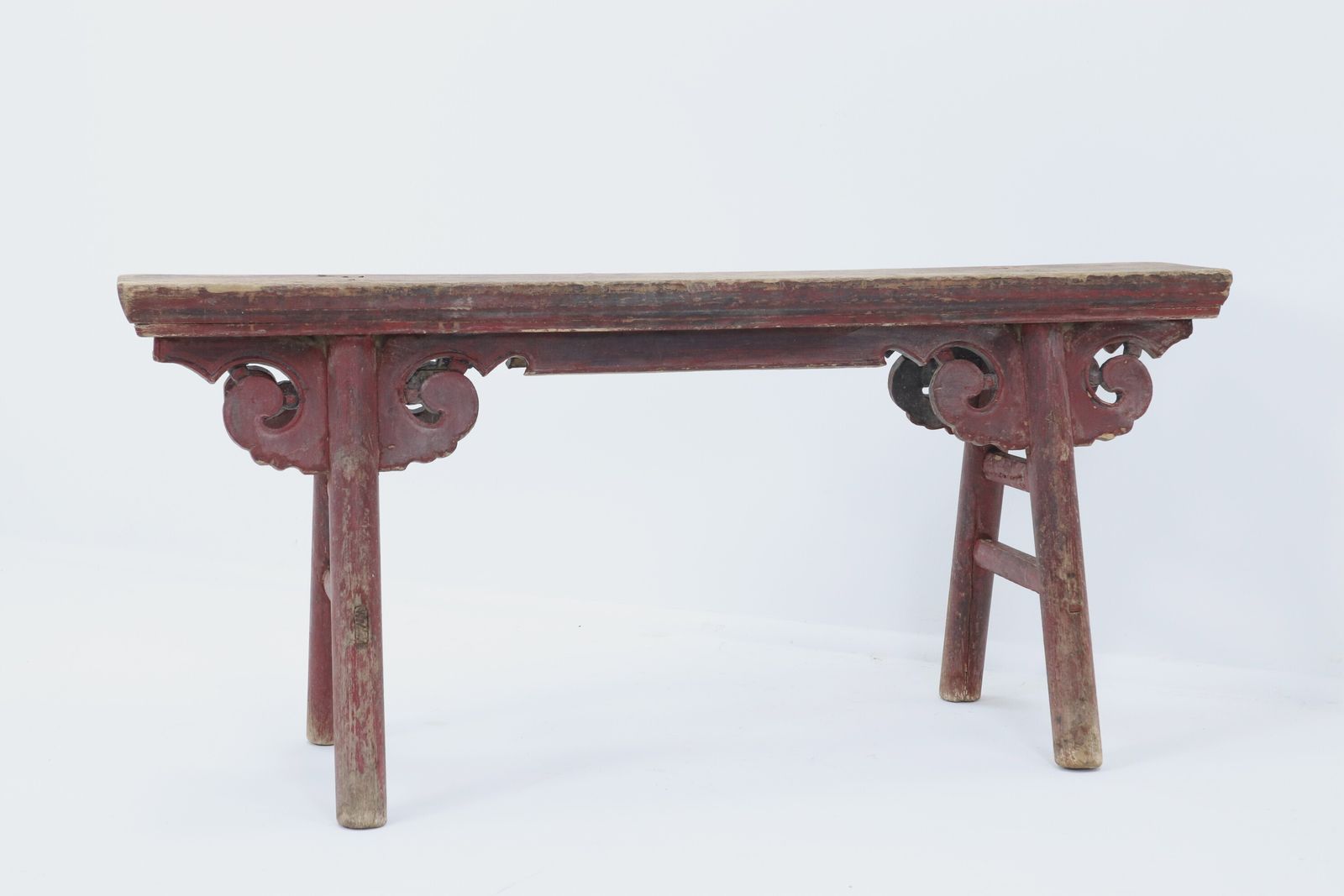 photo furniture Mid 19th Century Pair Of Chinese Red Lacquered Spring Benches