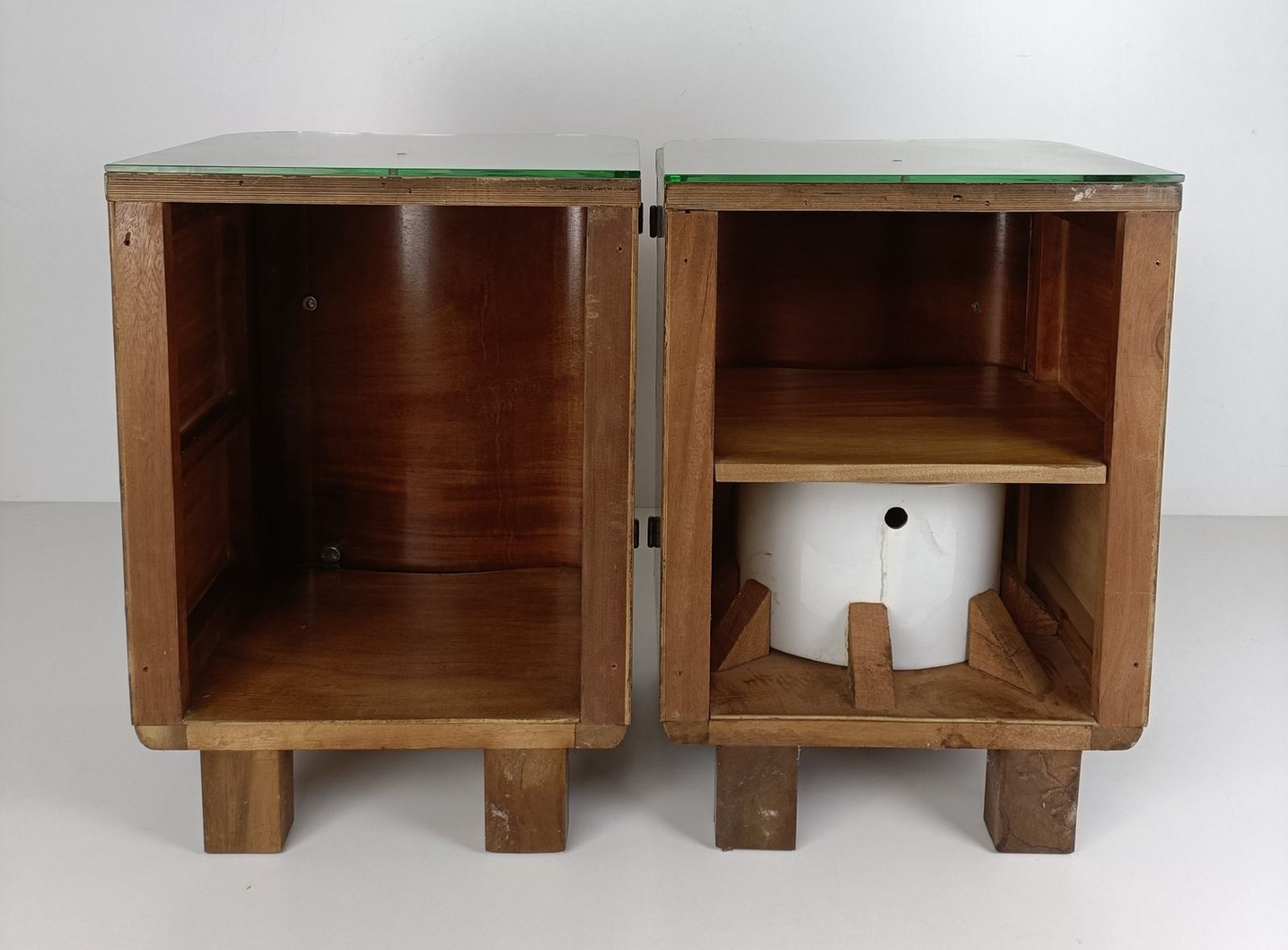 photo for sale Art Nouveau Deco Pair Nightstands Walnut Wood End Tables Cabinets Halabala Style