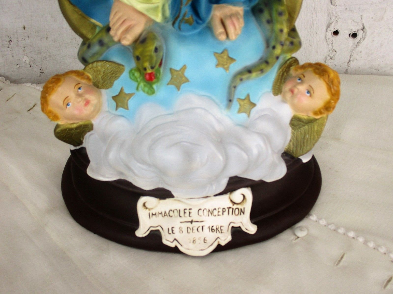 Xl Statue Our Lady Of Immaculate Conception Treading On Snake Polychrome 26.37" photo Art