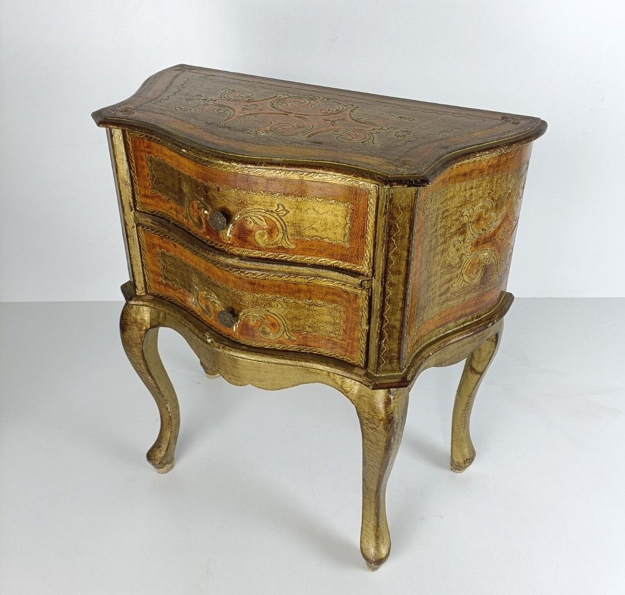 Florentine Nightstand End Table Hall Cabinet Chest Of Drawers Gold Gilded Mid Ce photo for sale