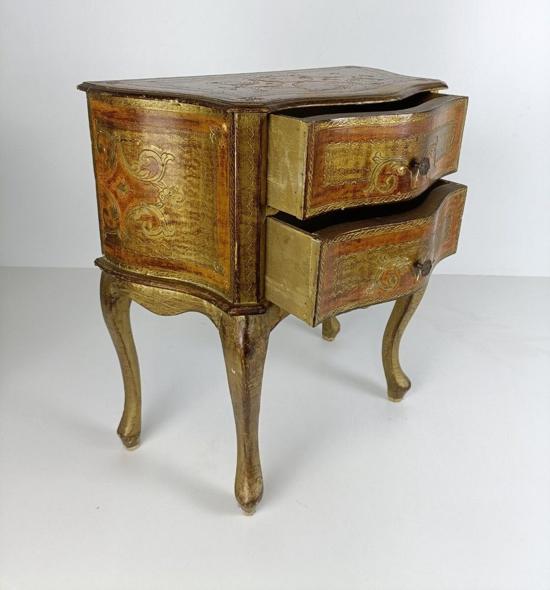 Florentine Nightstand End Table Hall Cabinet Chest Of Drawers Gold Gilded Mid Ce photo buy