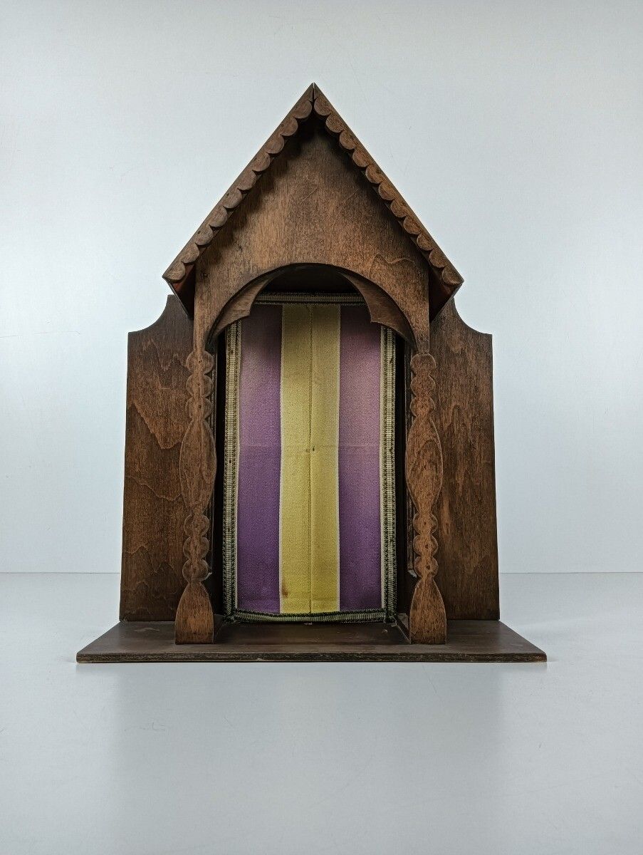 Hand Carved Wooden Chapel Niche For Statue  Standing Lovely Vintage Wood photo for sale