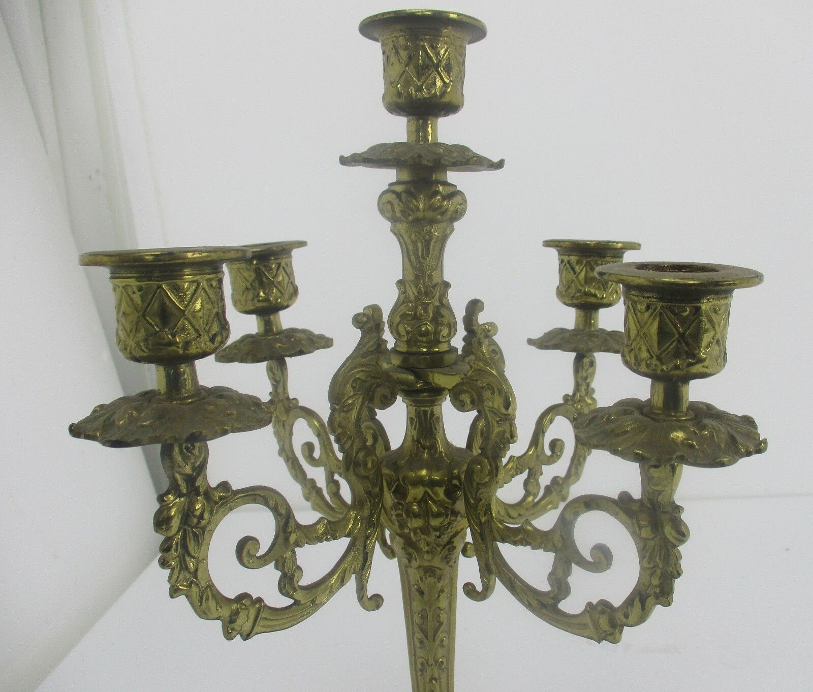 Gothic Brass Ornate Embossed Candle Holder Stick Candelabra 5 Arm Faces photo for sale