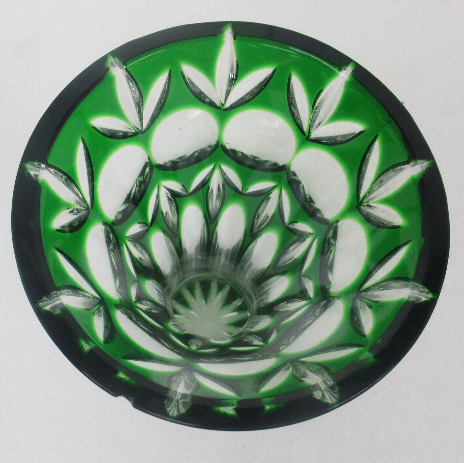 Green Cut To Clear Crystal Vase Val St Lambert Style? Art Glass photo vinterior