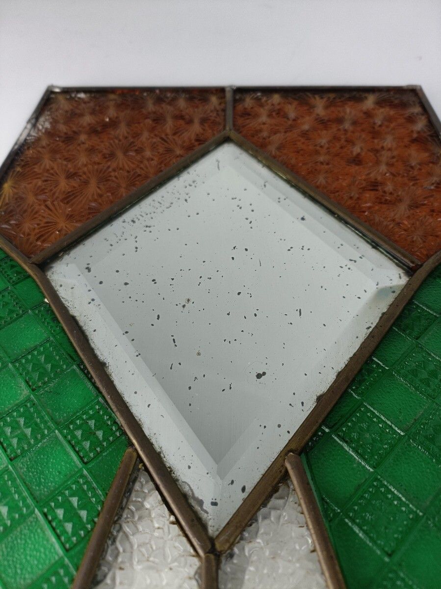 Pair Antique Glass Stained Leaded Glass Panels Beveled Glass Mirrors Architectur photo vinterior