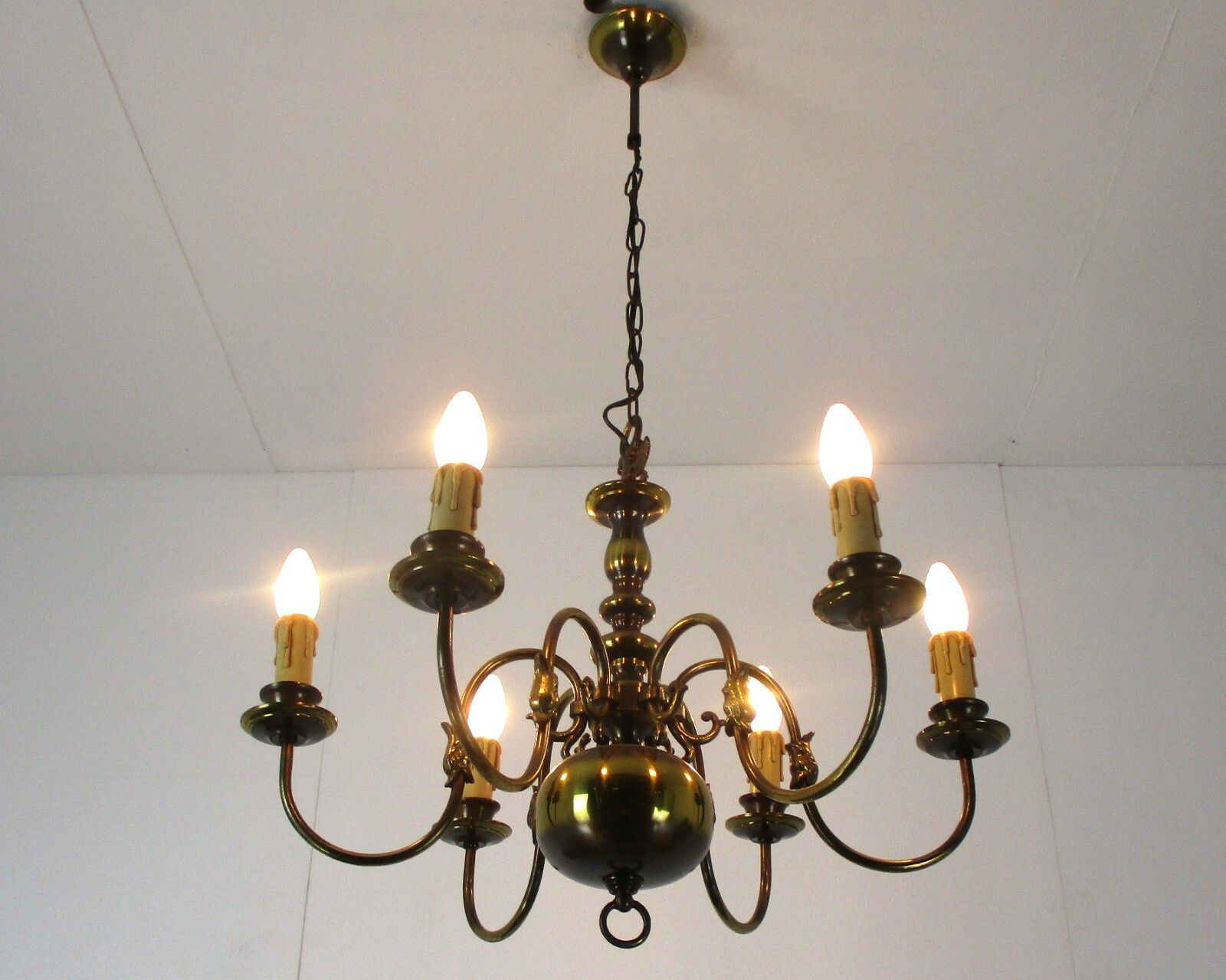 Flemish Dutch Chandelier 6 Arm Lights Brass Eagle Barn Farm Countryhouse Style photo furniture