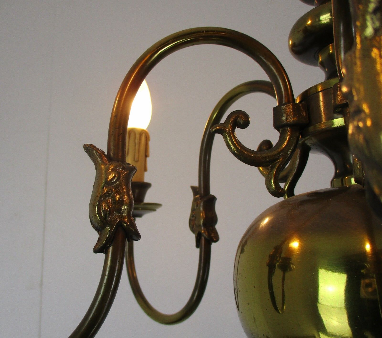 Flemish Dutch Chandelier 6 Arm Lights Brass Eagle Barn Farm Countryhouse Style photo 409.0