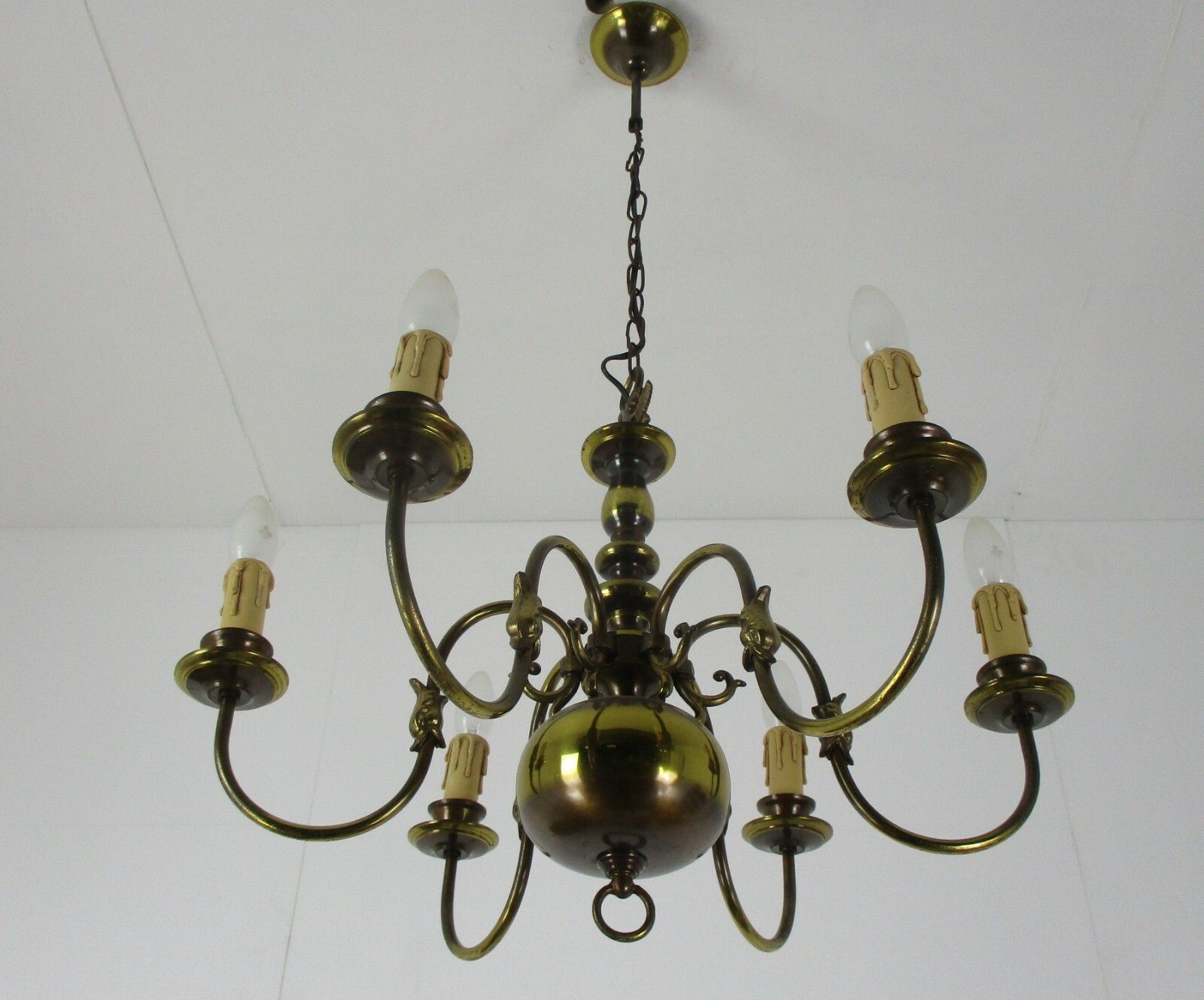 Flemish Dutch Chandelier 6 Arm Lights Brass Eagle Barn Farm Countryhouse Style photo vinterior