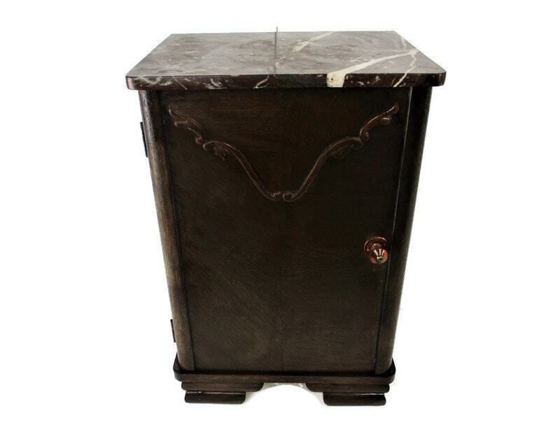 Antique Art Deco Art Nouveau Brown Marble Top Side Cabinet Table Nightstand Stun