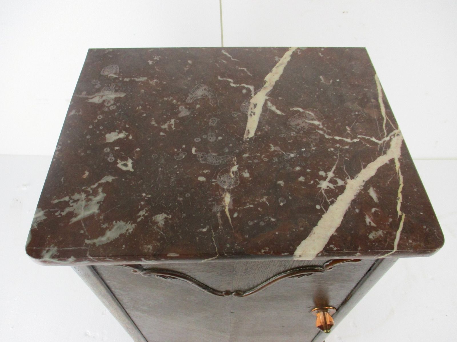 Antique Art Deco Art Nouveau Brown Marble Top Side Cabinet Table Nightstand Stun photo for sale