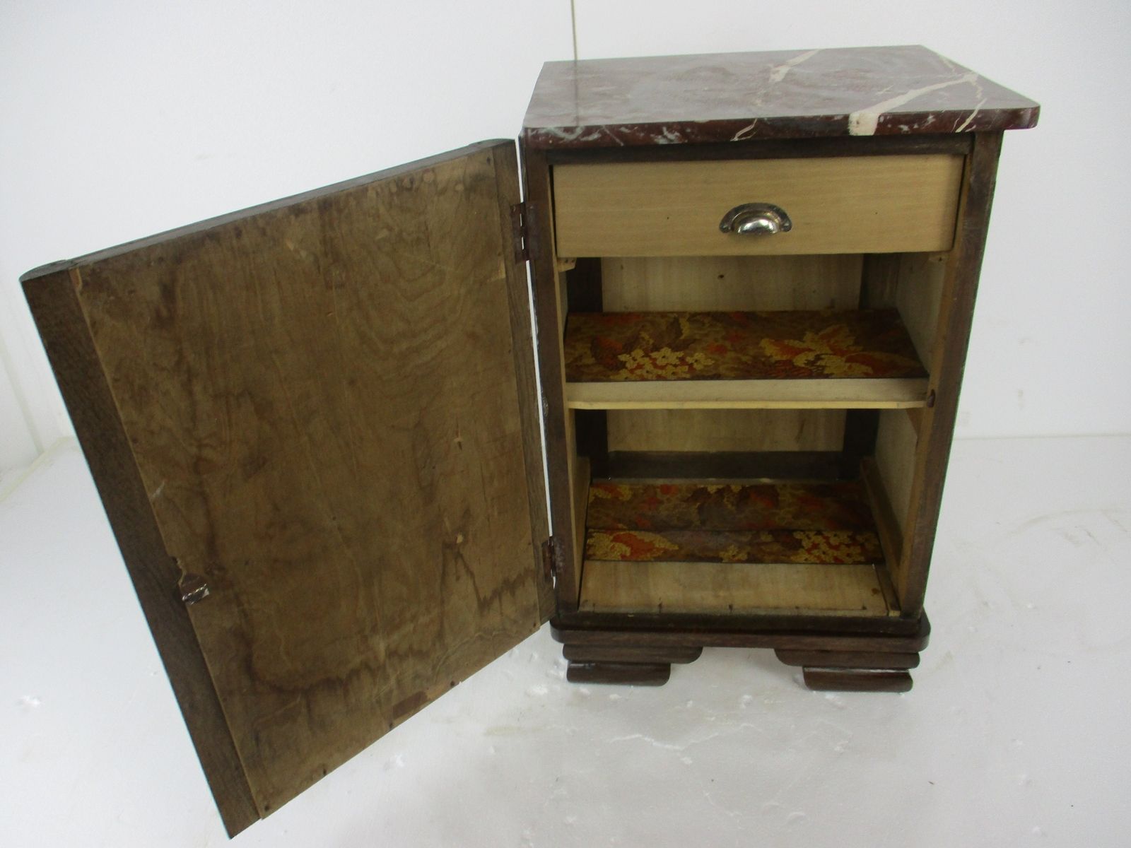 photo furniture Antique Art Deco Art Nouveau Brown Marble Top Side Cabinet Table Nightstand Stun