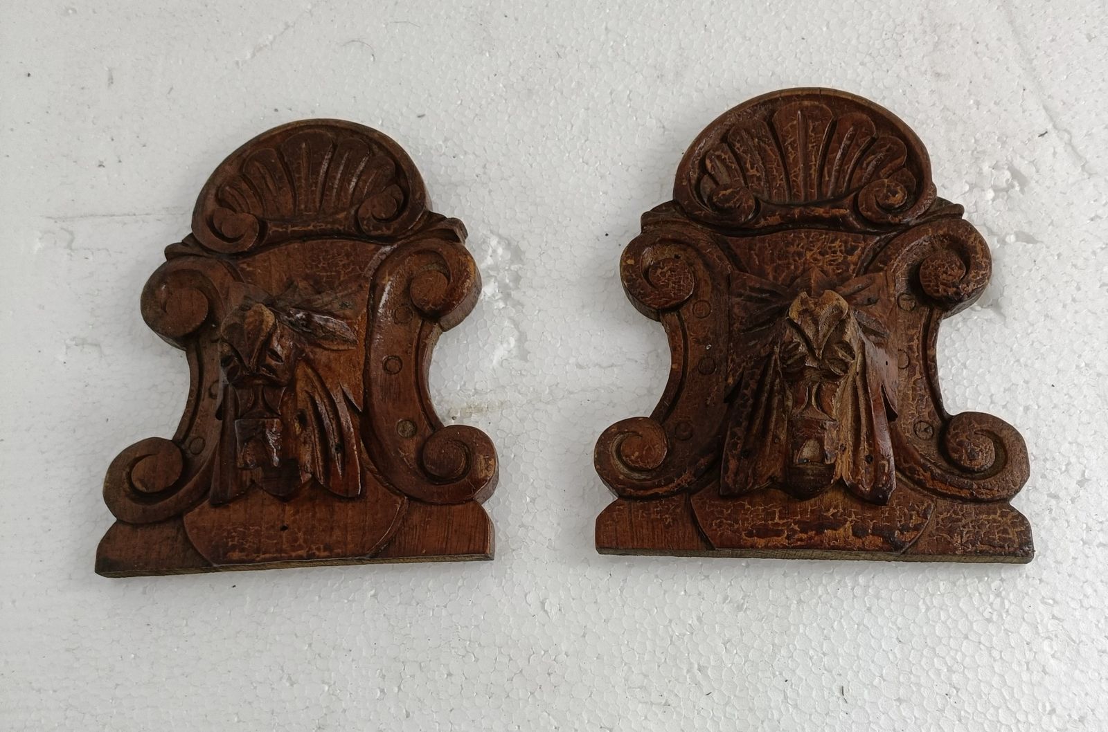 Pair Antique Corbels Hand Carved Wood Architectural Reclaimed Lions  Trims Salva photo furniture