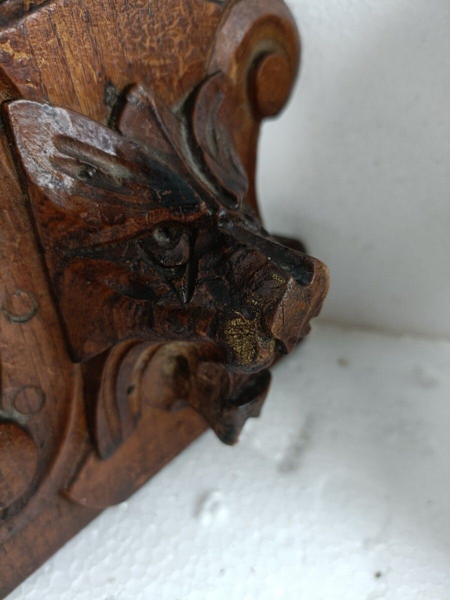 Pair Antique Corbels Hand Carved Wood Architectural Reclaimed Lions  Trims Salva photo buy