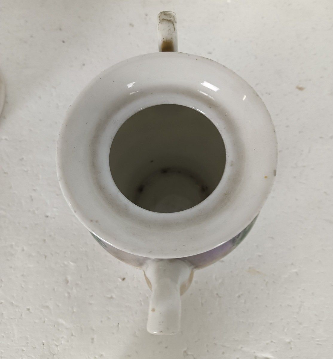 Antique  Porcelain Teapot Veilleuse Tea Warmer Nightlight Marked D.F. Hand Paint photo Home Decor
