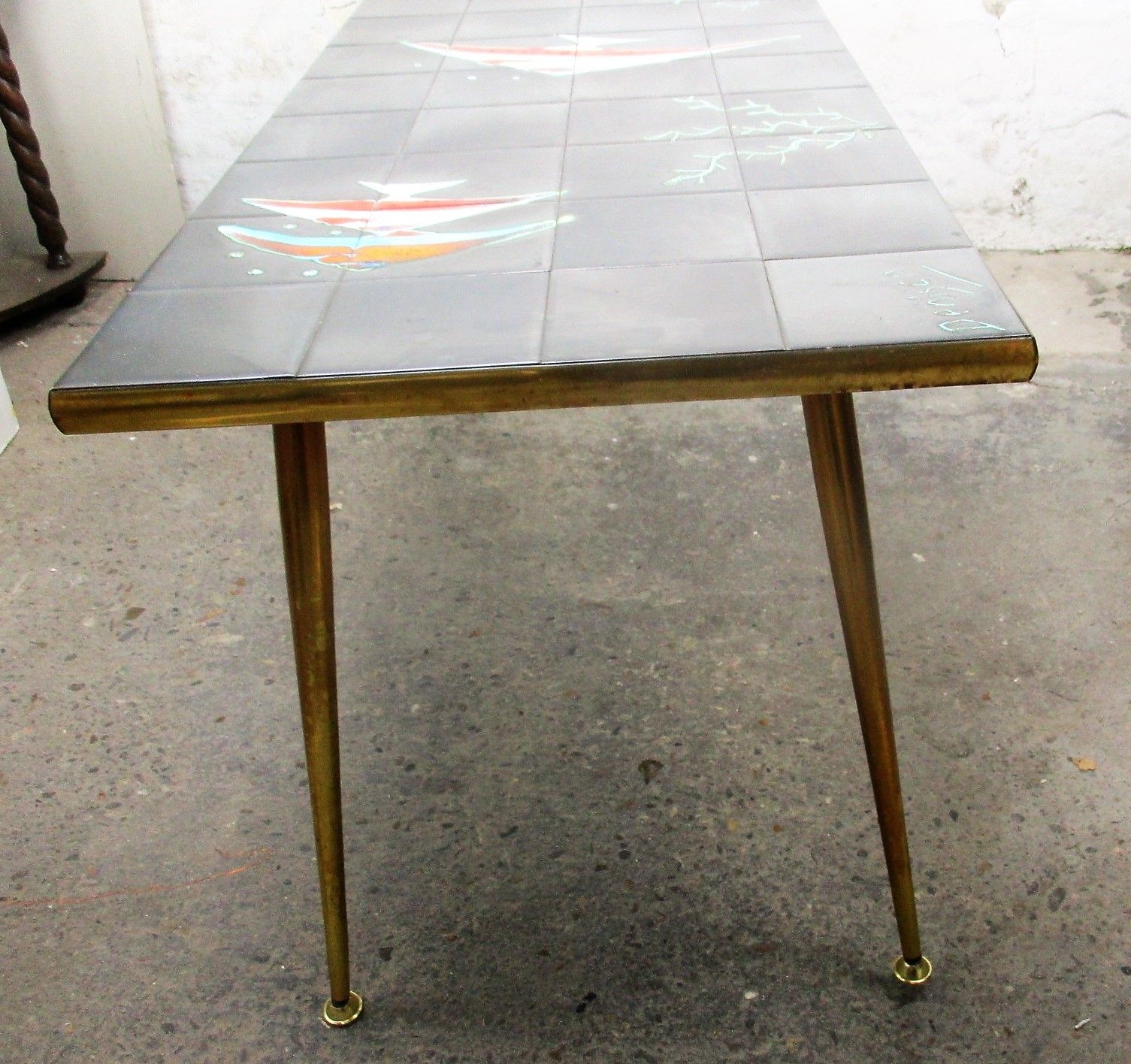 Mid Century Coffee Table Italian Art Design Ceramic Signed By Denisco Street Art photo vintage