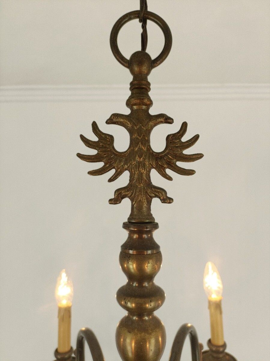 photo furniture Flemish Dutch Chandelier 6 Arm Lights Brass Barn Farm Countryhouse Style Eagles
