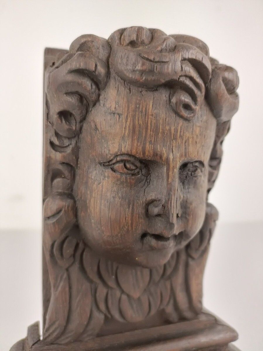 Corbel Hand Carved Wood Architectural Reclaimed Trim Putti Angel Head Antique photo vinterior