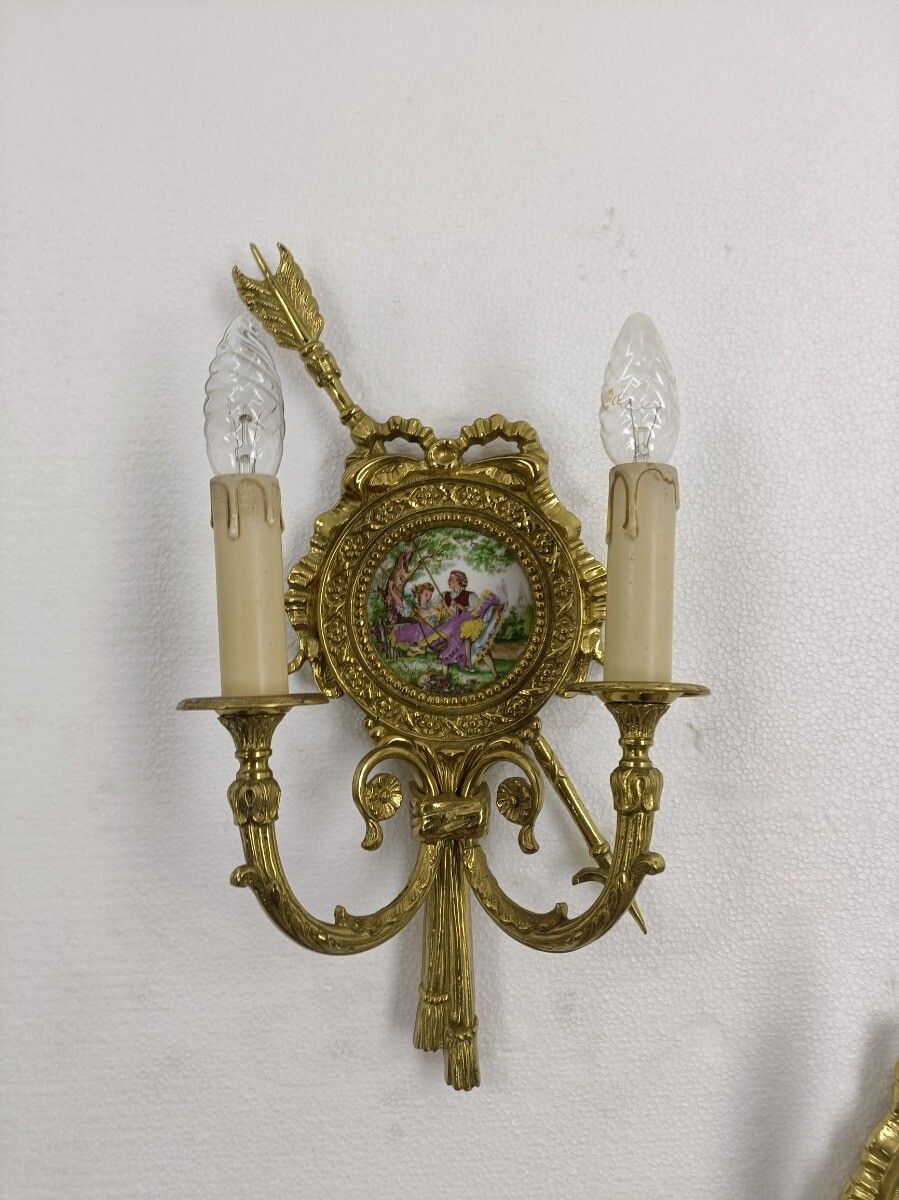 Gorgeous Pair Of Wall Sconces Lights Lamps Bronze Medallions Limoges Fragonard W photo Lighting