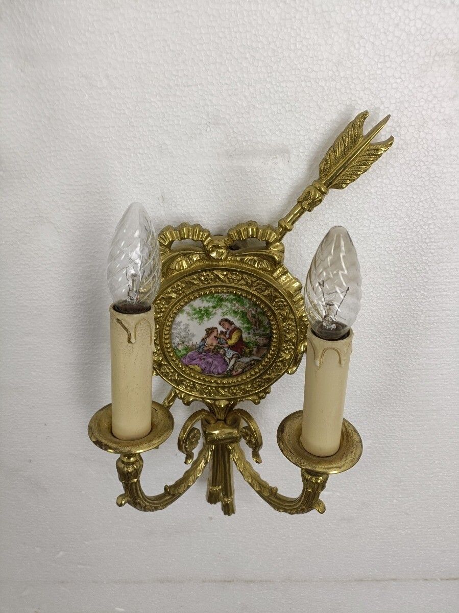 photo for sale Gorgeous Pair Of Wall Sconces Lights Lamps Bronze Medallions Limoges Fragonard W