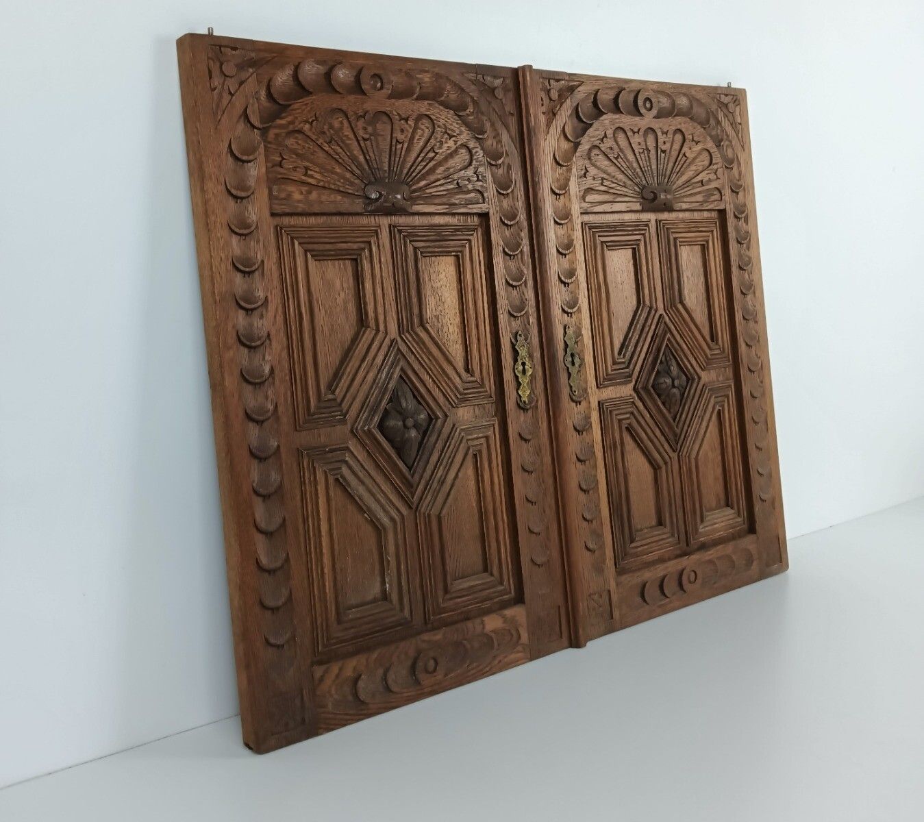 Pair Antique Door Panels Carved Wood Ornate Stunning Architectural Reclaimed Sal photo furniture