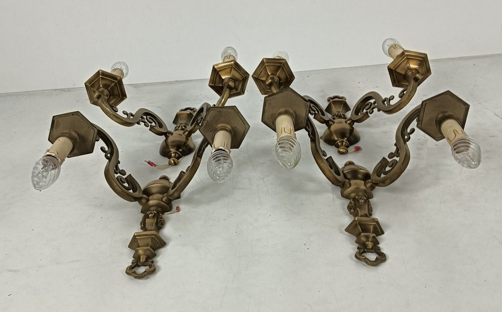 Lighting Set Of 4 Stunning Art Nouveau Bronze Double Wall Sconces Lights Wall Mounted Lam photo
