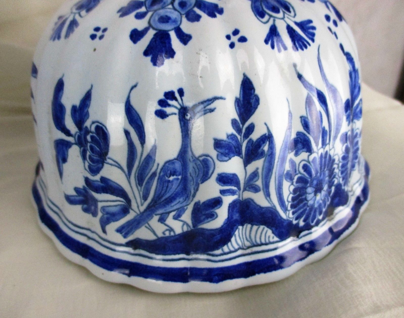 Antique 19th C Xl  Marked The Three Bells Delft Vase Urn Peacocks Htf 20.86" photo vinterior