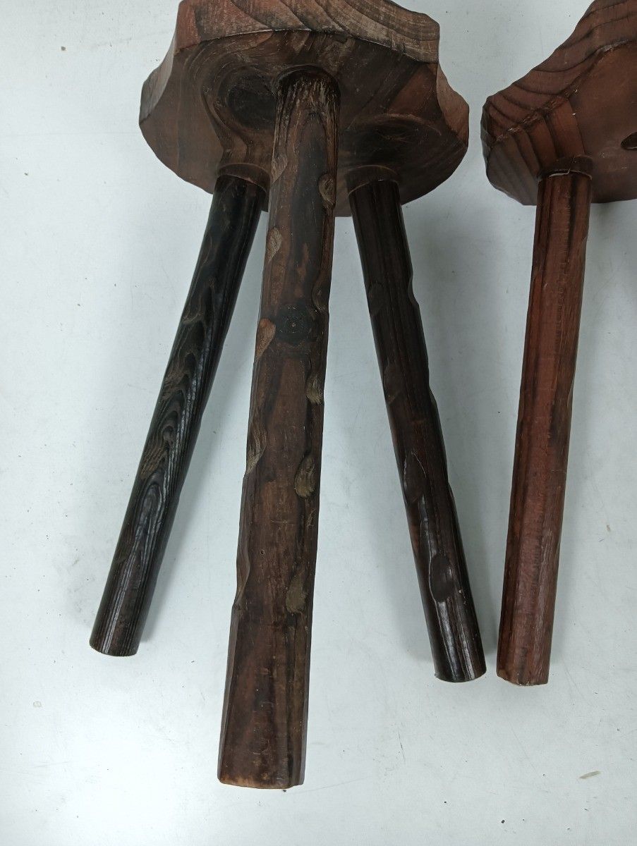 Pair Wooden Spanish Side Wine Milking Stool Table Pedestals Plant Bonsai Stands photo Furniture