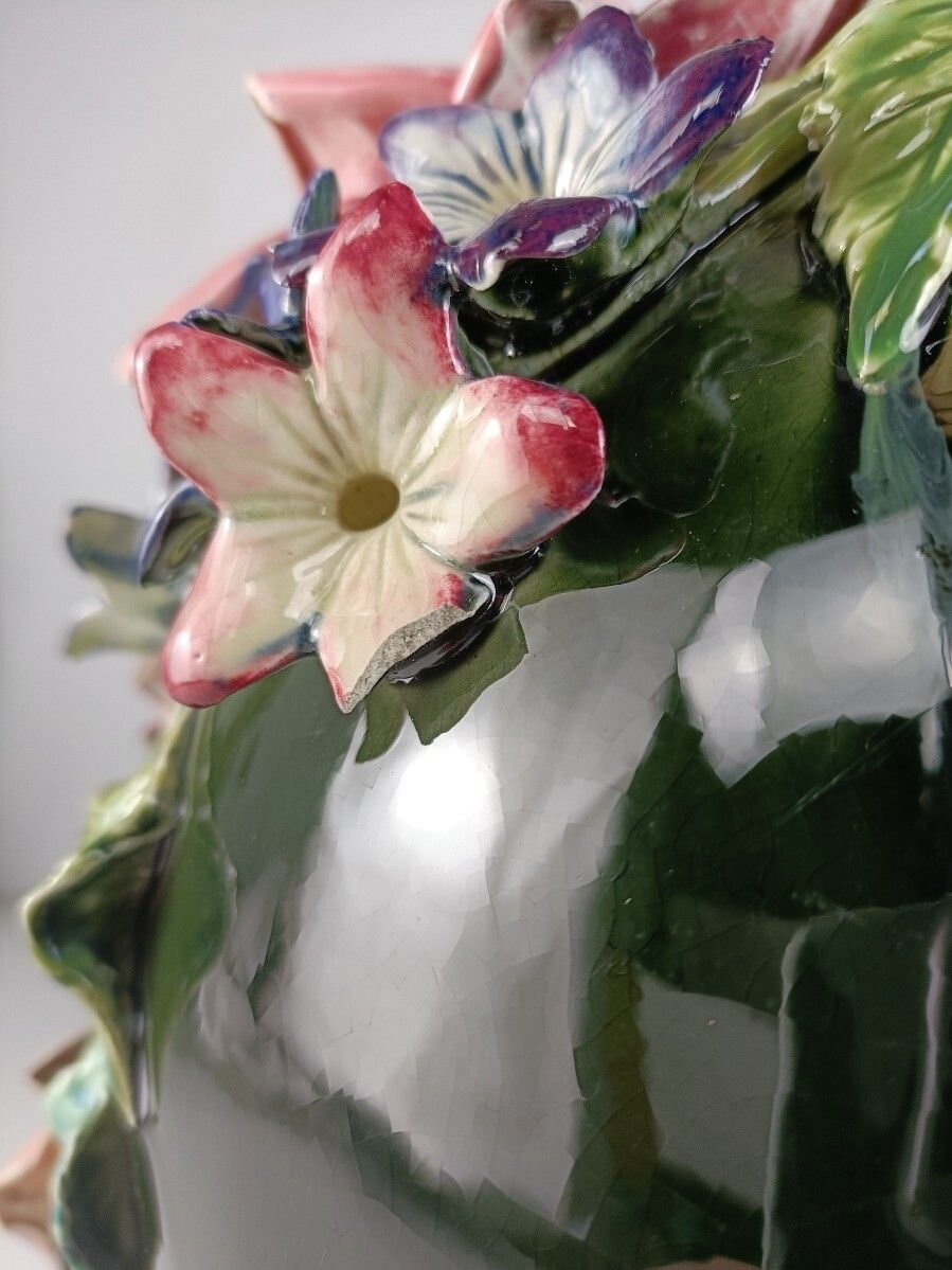 Planter Cache Pot French Pottery Faience Majolica Flowers Art Deco Basket Gorgeo photo buy