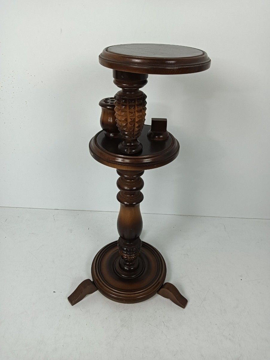 Hand Carved Ornate Wood Hand Carved Pedestal Smokers Table  Cigarette Holder Ba photo for sale