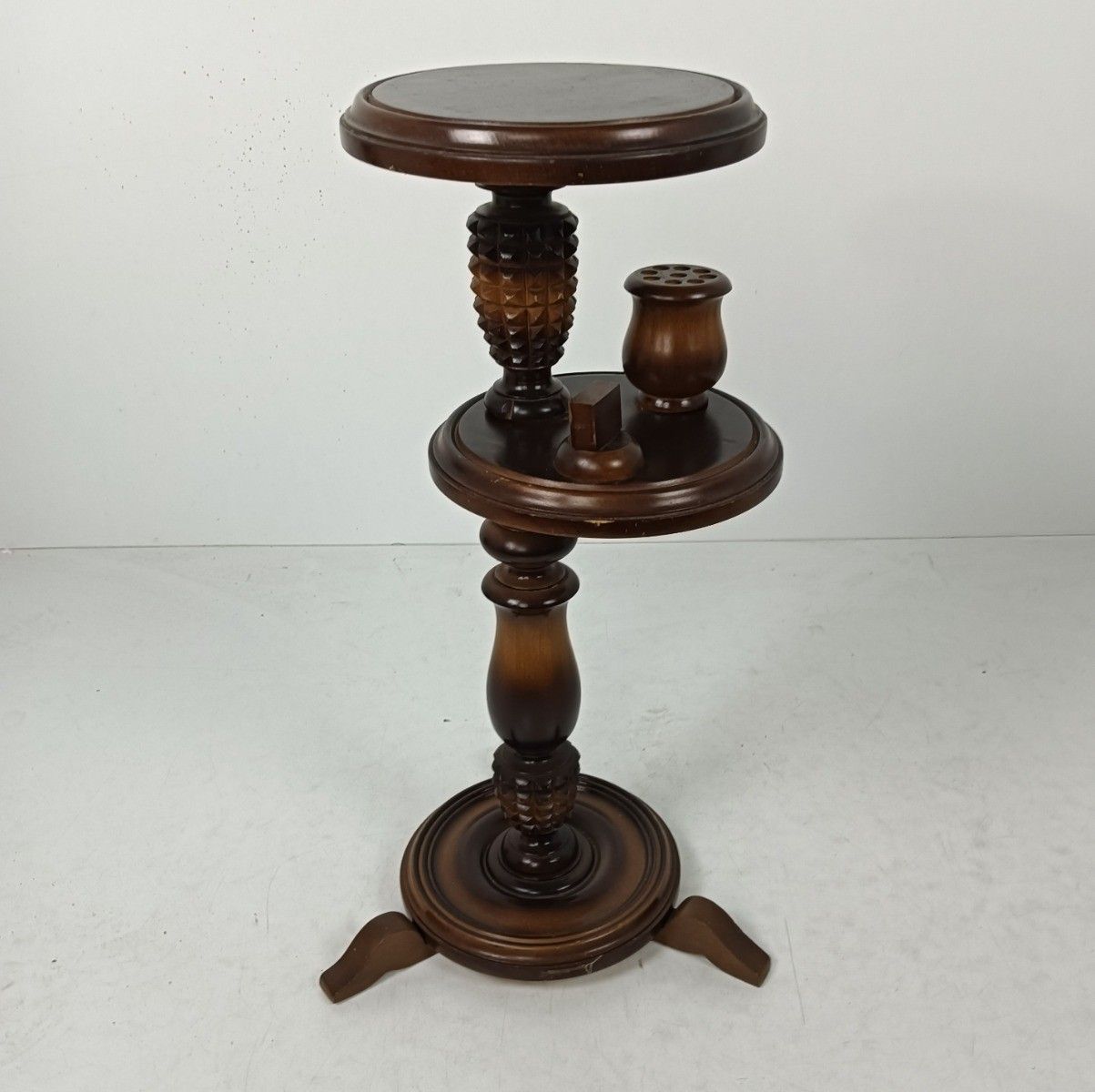 photo for sale Hand Carved Ornate Wood Hand Carved Pedestal Smokers Table  Cigarette Holder Ba