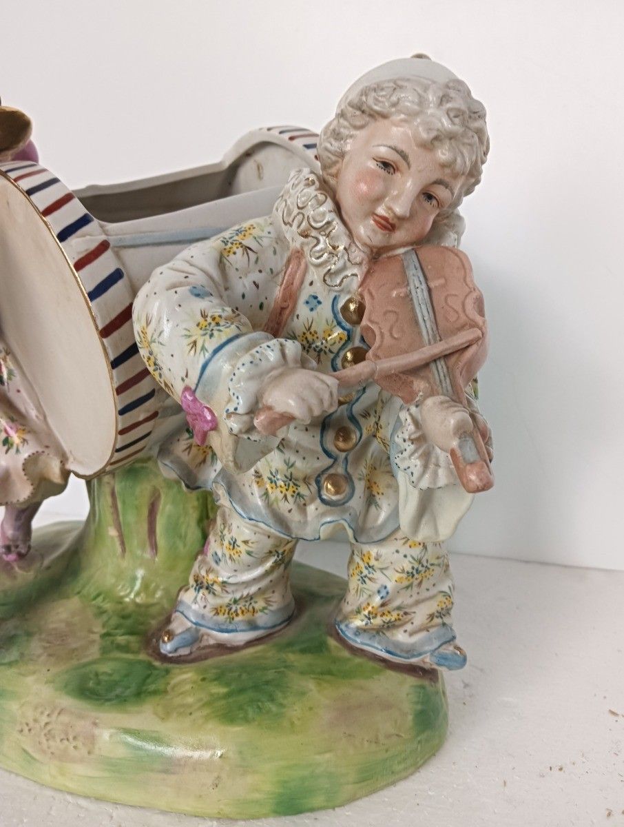 Sweet Figurine Indoor Planter  Musicians Porcelain Group Meissen Attributed Germ photo for sale