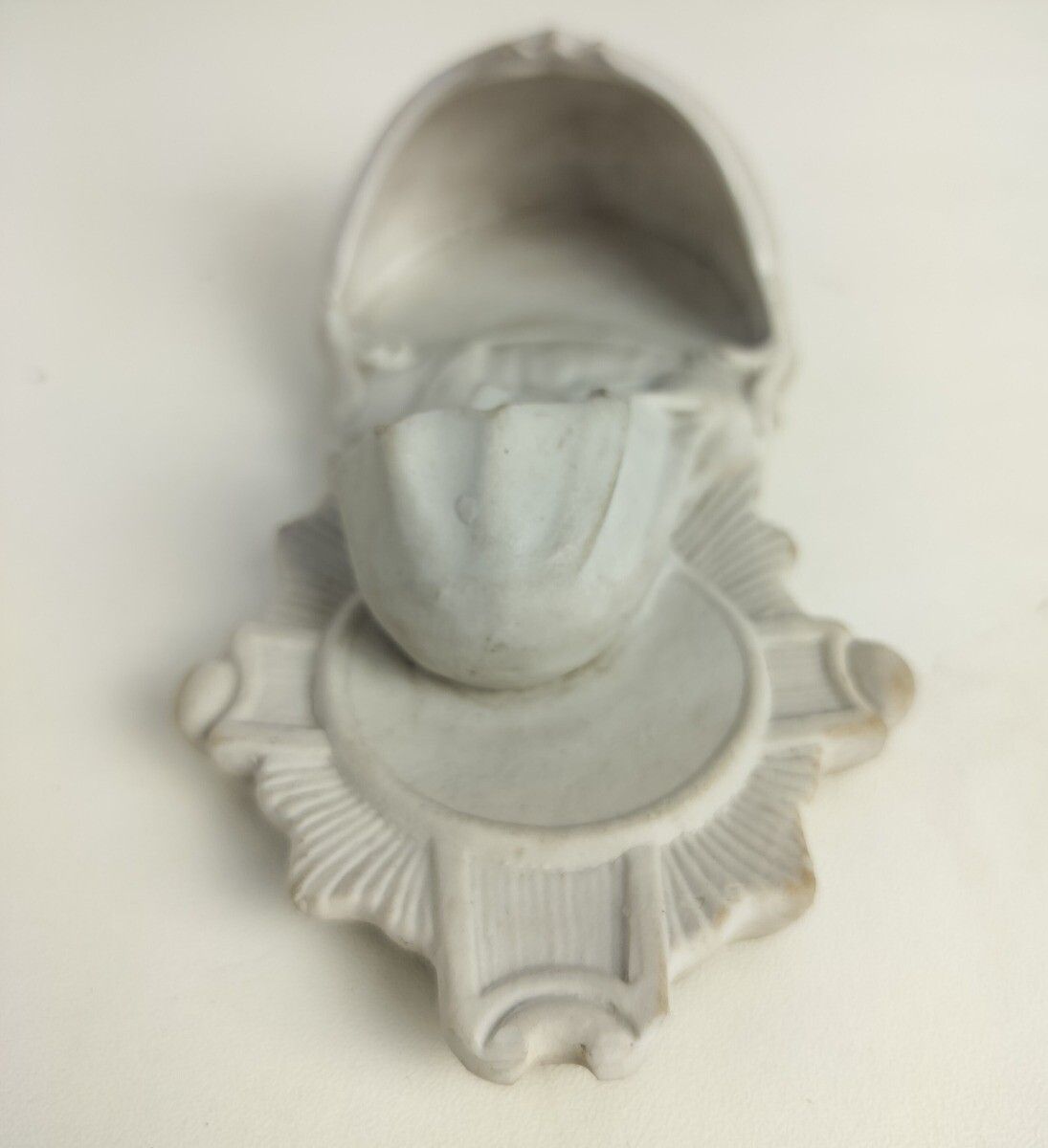 Antique Holy Water Font Vessel Bisque Porcelain White  Virgin Mary Madonna photo for sale