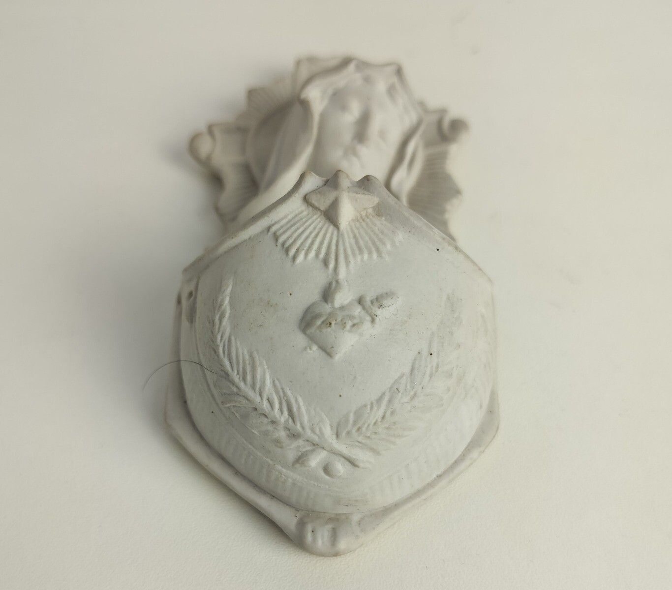 Antique Holy Water Font Vessel Bisque Porcelain White  Virgin Mary Madonna photo Art
