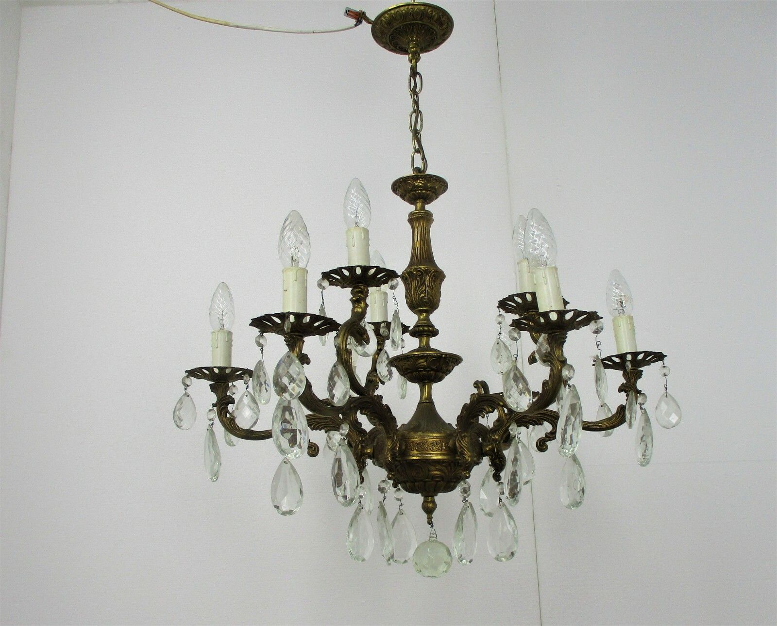 10 Arm Lights Chandelier Revival French Empire Style Brass Ornate Prisms Wow photo for sale