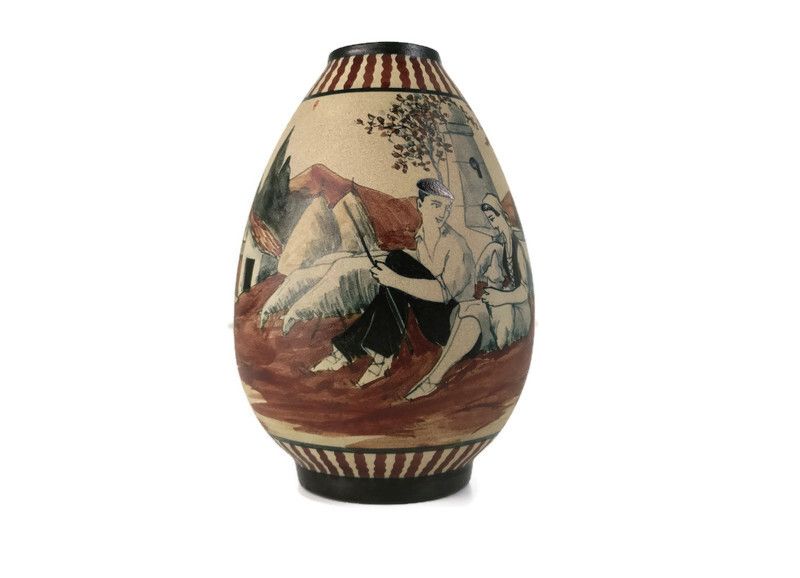 Art Deco Sandstone Stoneware Vase Basque Country M. David Ciboure
