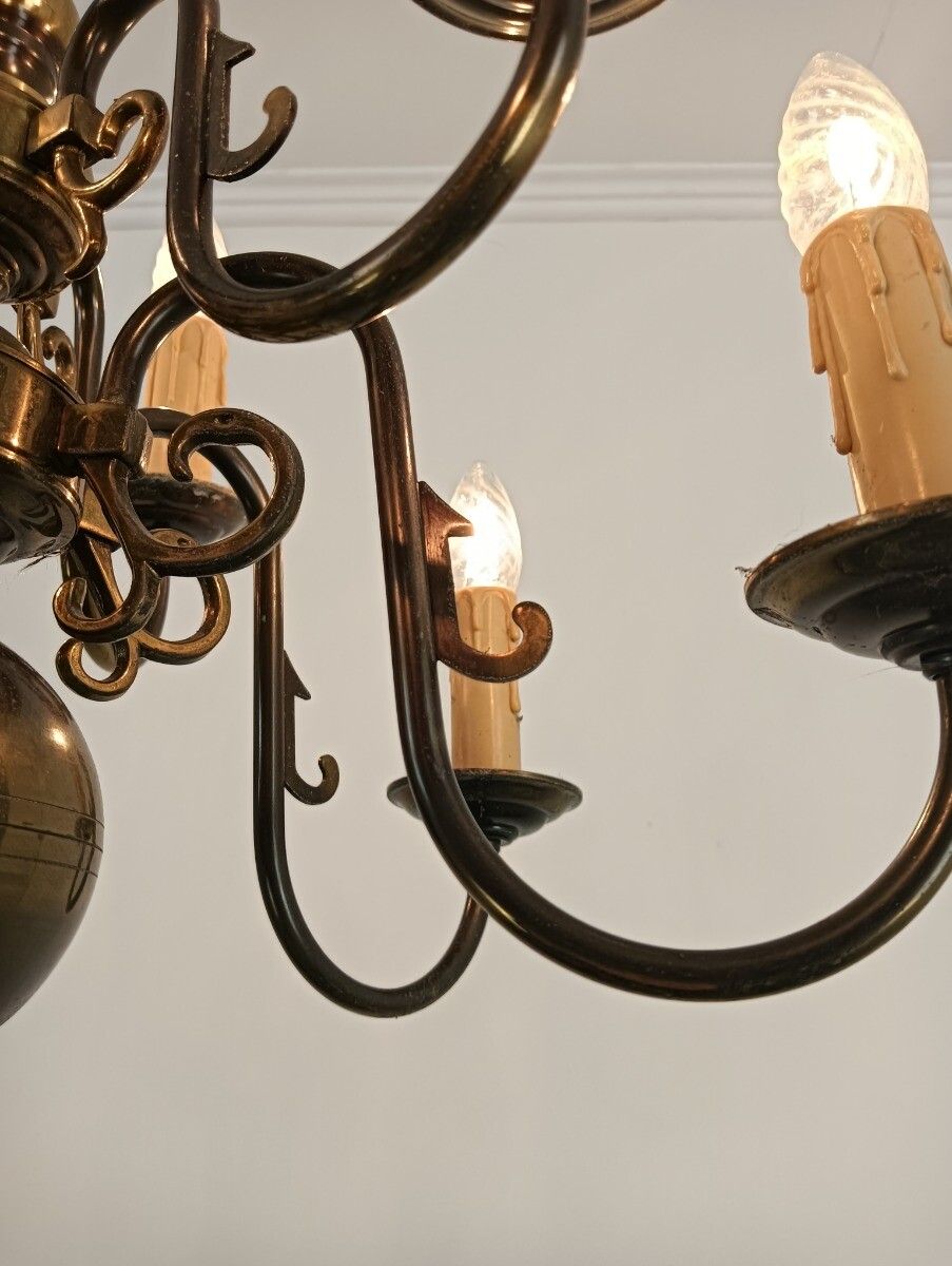 Flemish Dutch Chandelier Brass 9 Lights  Two Tier Vintage Farmhouse Barn Style photo buy