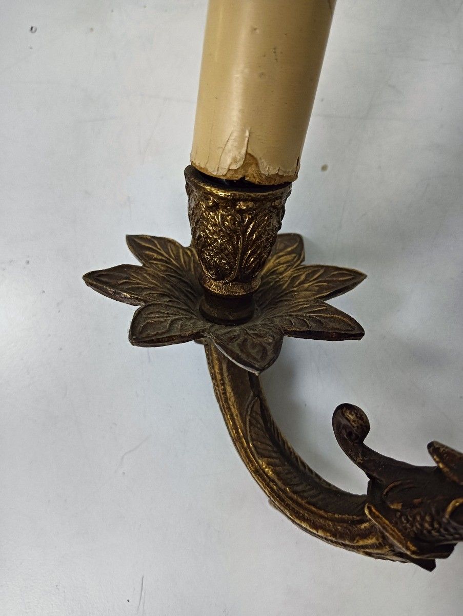 photo for sale Pair Of Double Wall Lights Sconces Brass Ornate Hollywood Regency Vintage Lovely