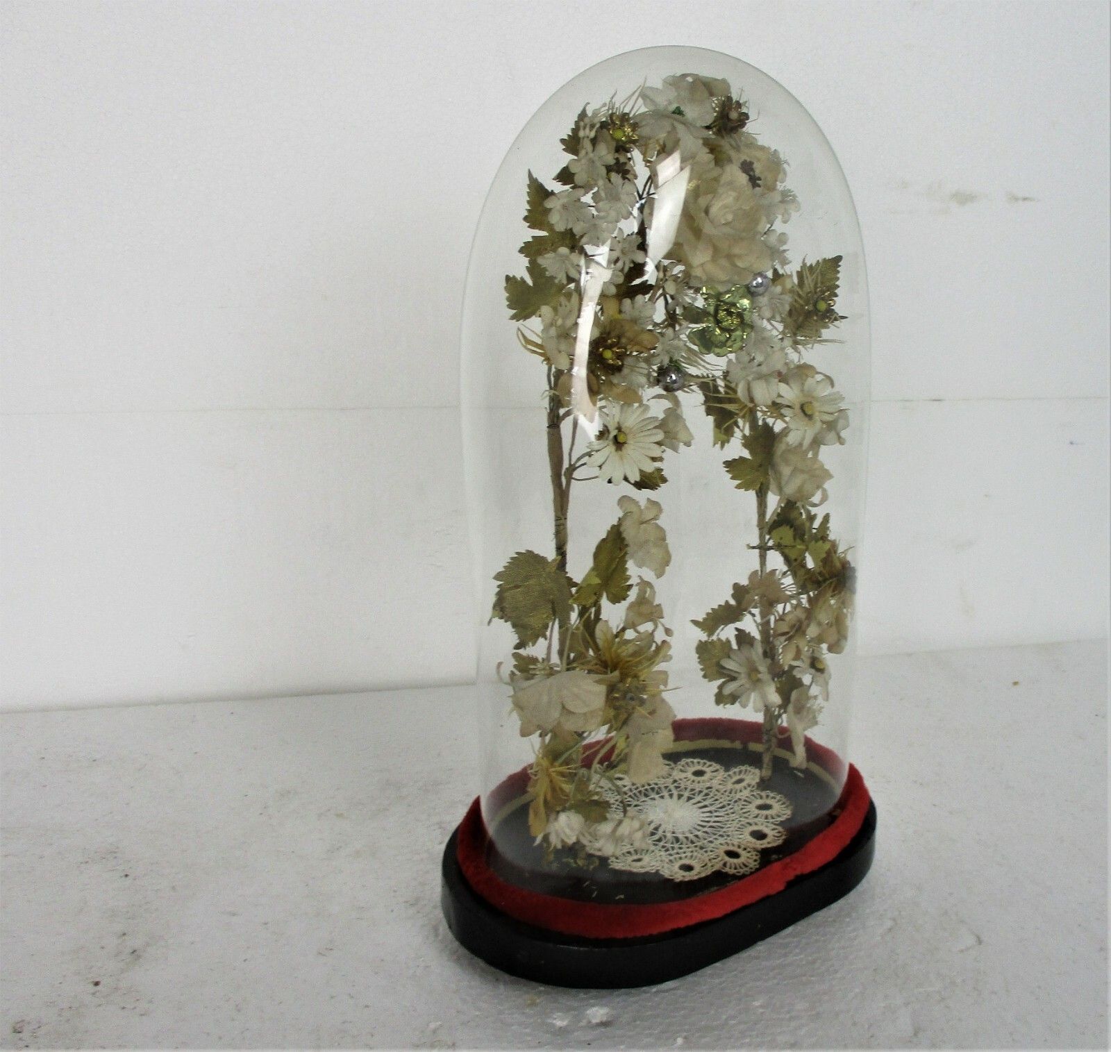 Small Antique 1800 Victorian French Bridal Wedding Dome Silk  Flowers photo furniture
