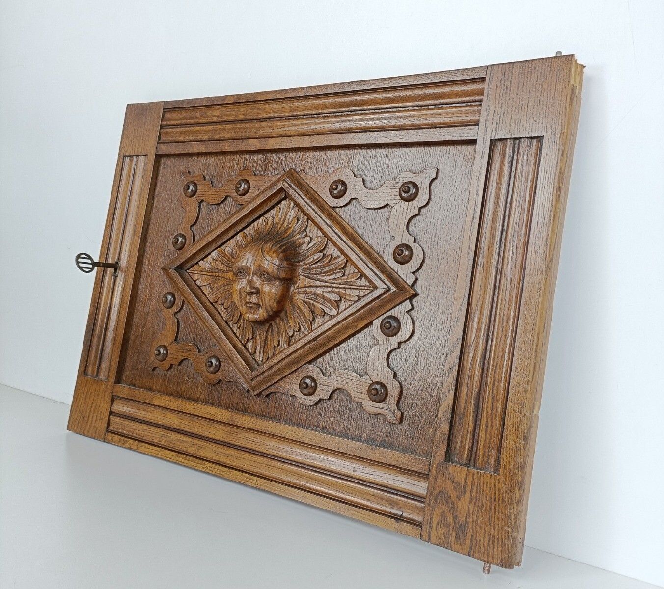 Antique Door Panel  Cabinet Face Oak Hand Carved Wood Architectural Reclaimed Or photo 162.0