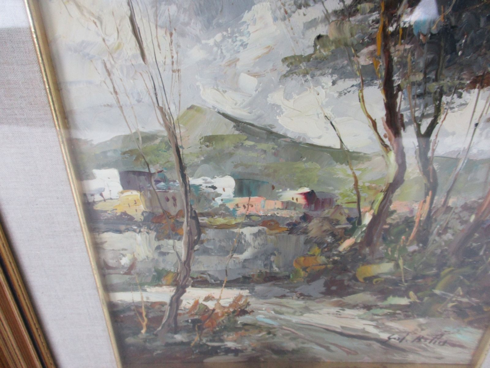 Oil Painting Canvas Framed Behind Glass Impressionist Trees Landscape Signed photo Art
