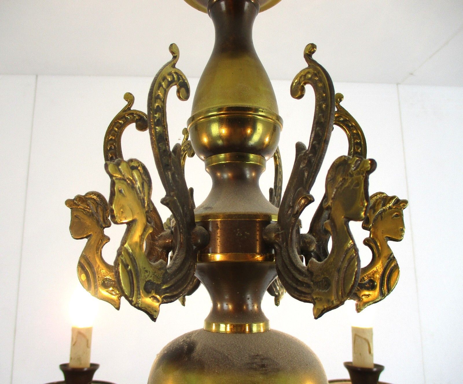 Flemish Dutch Chandelier 6 Arm Lights Brass Mermaids Fish Vintage Barn  Lovely photo Lighting