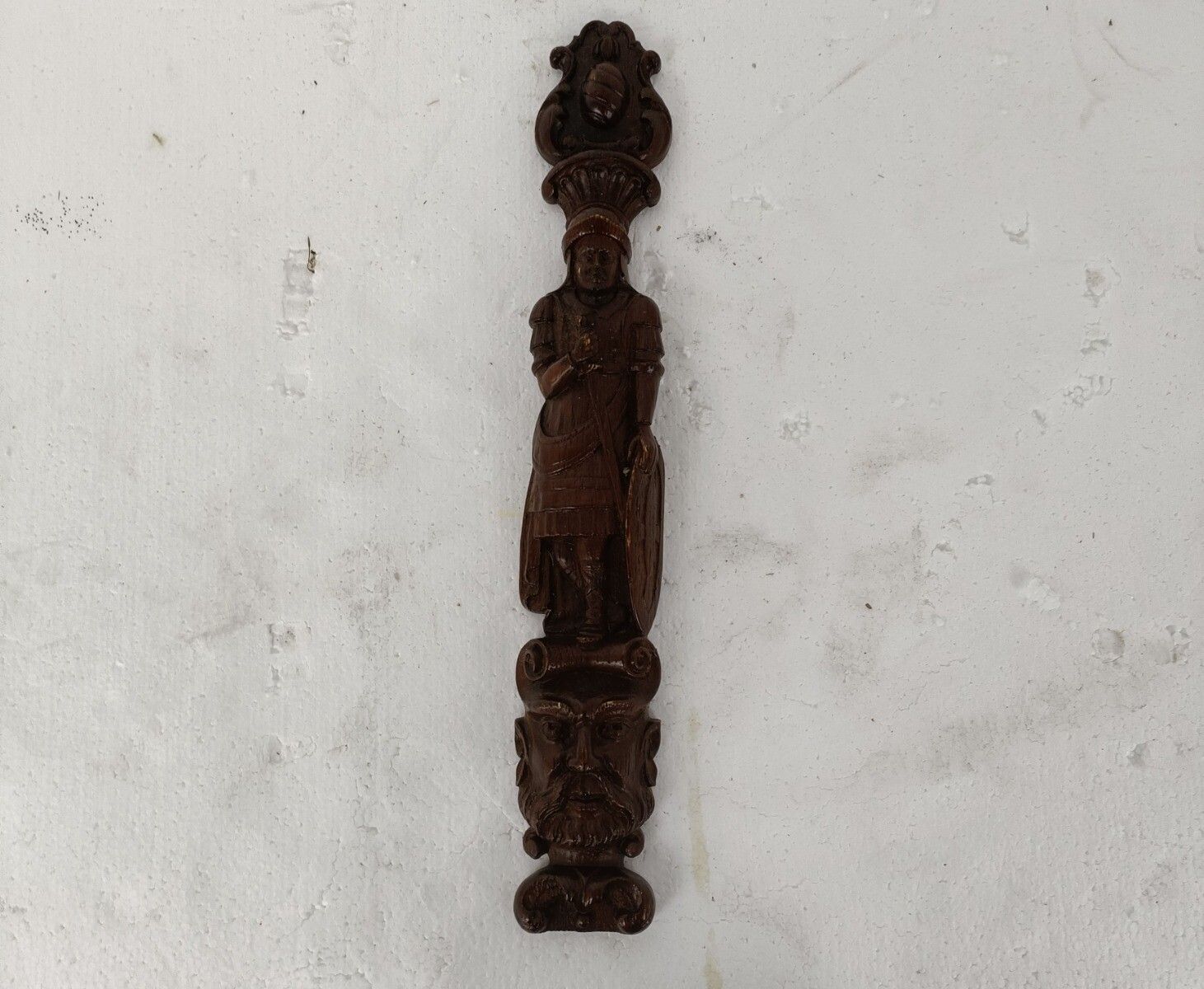 Antique French Carved Wood  Reclaimed Architectural Trim Pediment Salvaged  Bret photo for sale