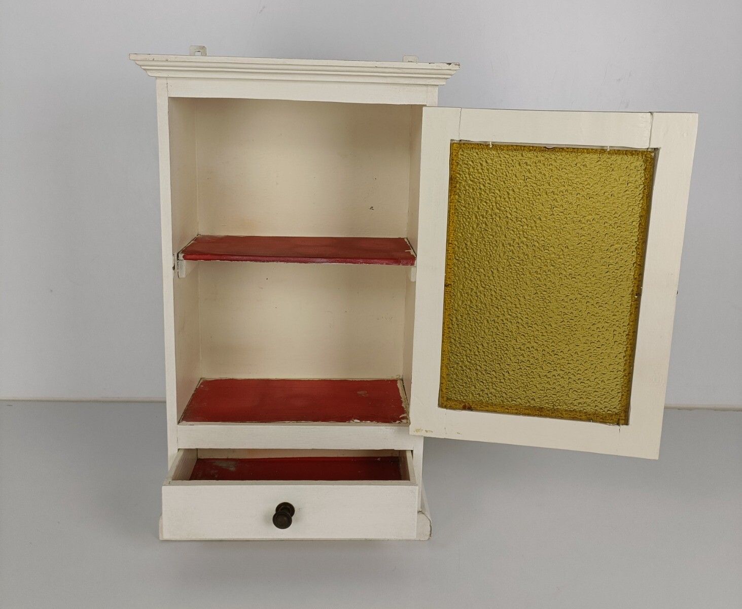 Apothecary Bathroom Medicine Kitchen Cabinet Wood  Antique  Bubbled Amber Glass photo Furniture