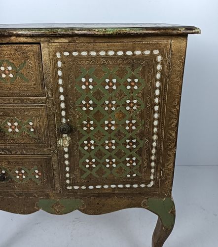 photo furniture Florentine Wood Nightstand End Table Hall Cabinet Green Gold Gilded Italian Stun