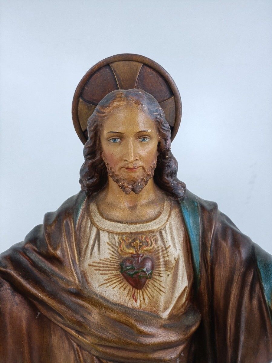 Large Gorgeous Statue Jesus Christ Neo Gothic Antique Holy Heart Open Arms Plast photo furniture